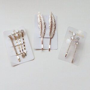 Bundle of 8 Bobby Pins Various Designs Faux Pearl Crystals Gold Tone NEW